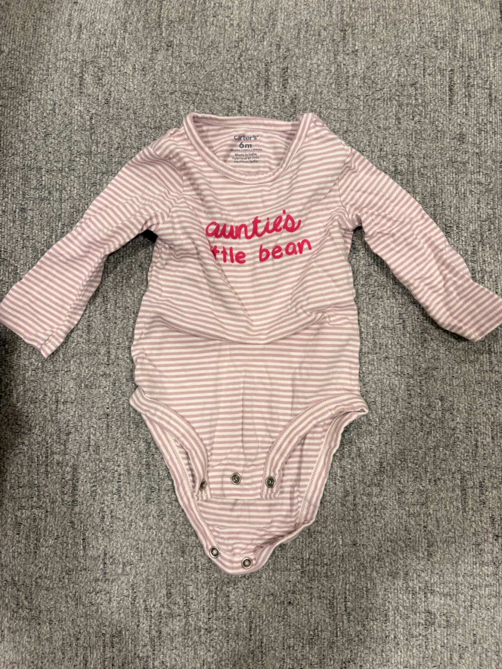 Carter's Pink Striped 'Auntie's Little Bean' Long-Sleeve One-Piece
